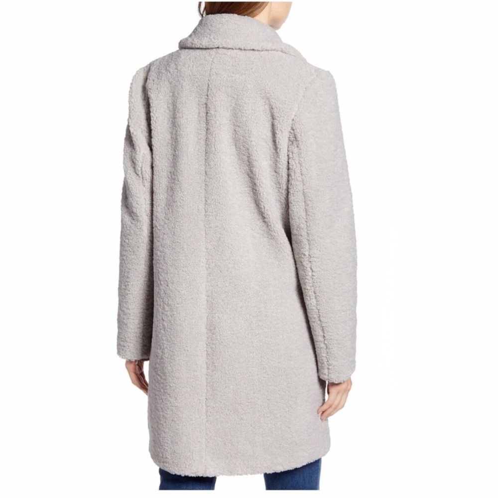 French Connection Womens Faux Shearling Teddy Lapel Midi Coat - gray - Picture 2 of 4